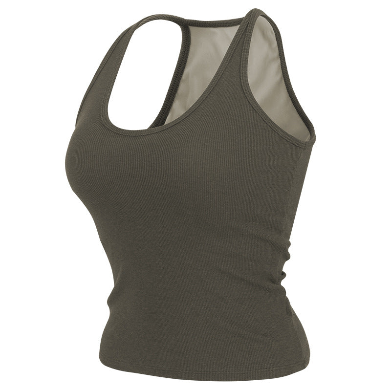 Sleeveless Yoga Top with Built-in Chest Pad