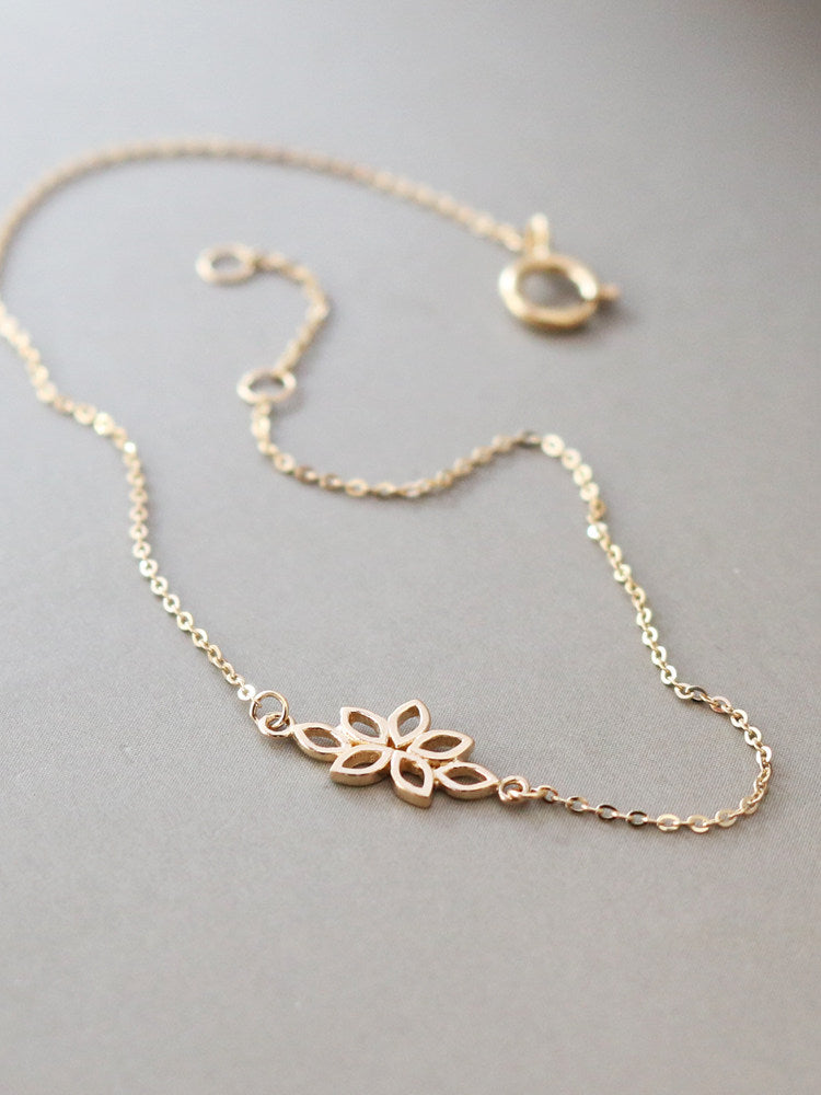 Slim 14K Gold Floral Bracelet for Women