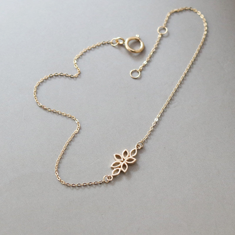 Slim 14K Gold Floral Bracelet for Women