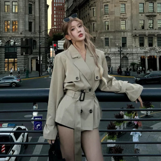Slim Double-Breasted Long Trench Coat
