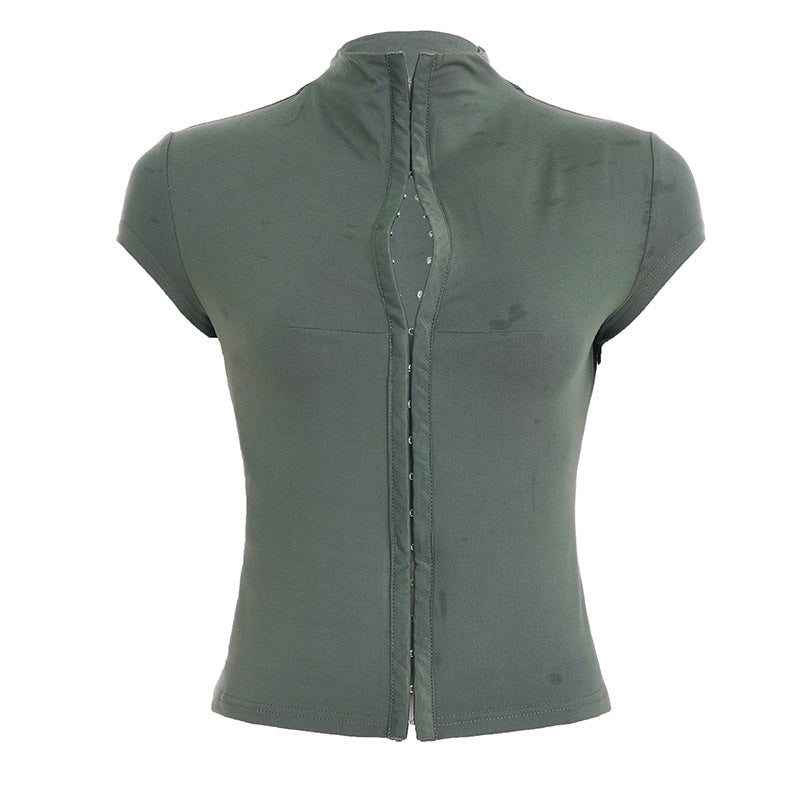 Slim Fit Button Front Sport Top