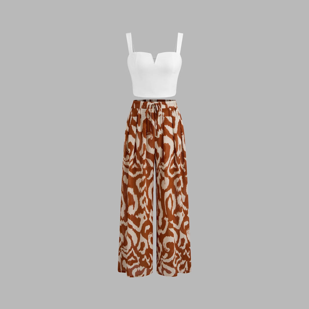 Slim-fit Camisole Non-regular Wide-leg Pants