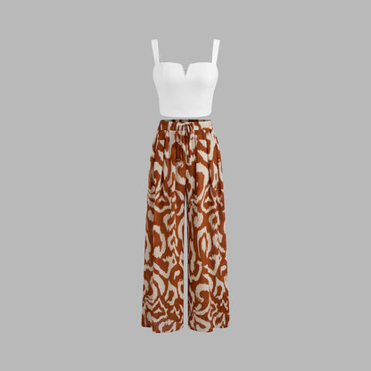Slim-fit Camisole Non-regular Wide-leg Pants