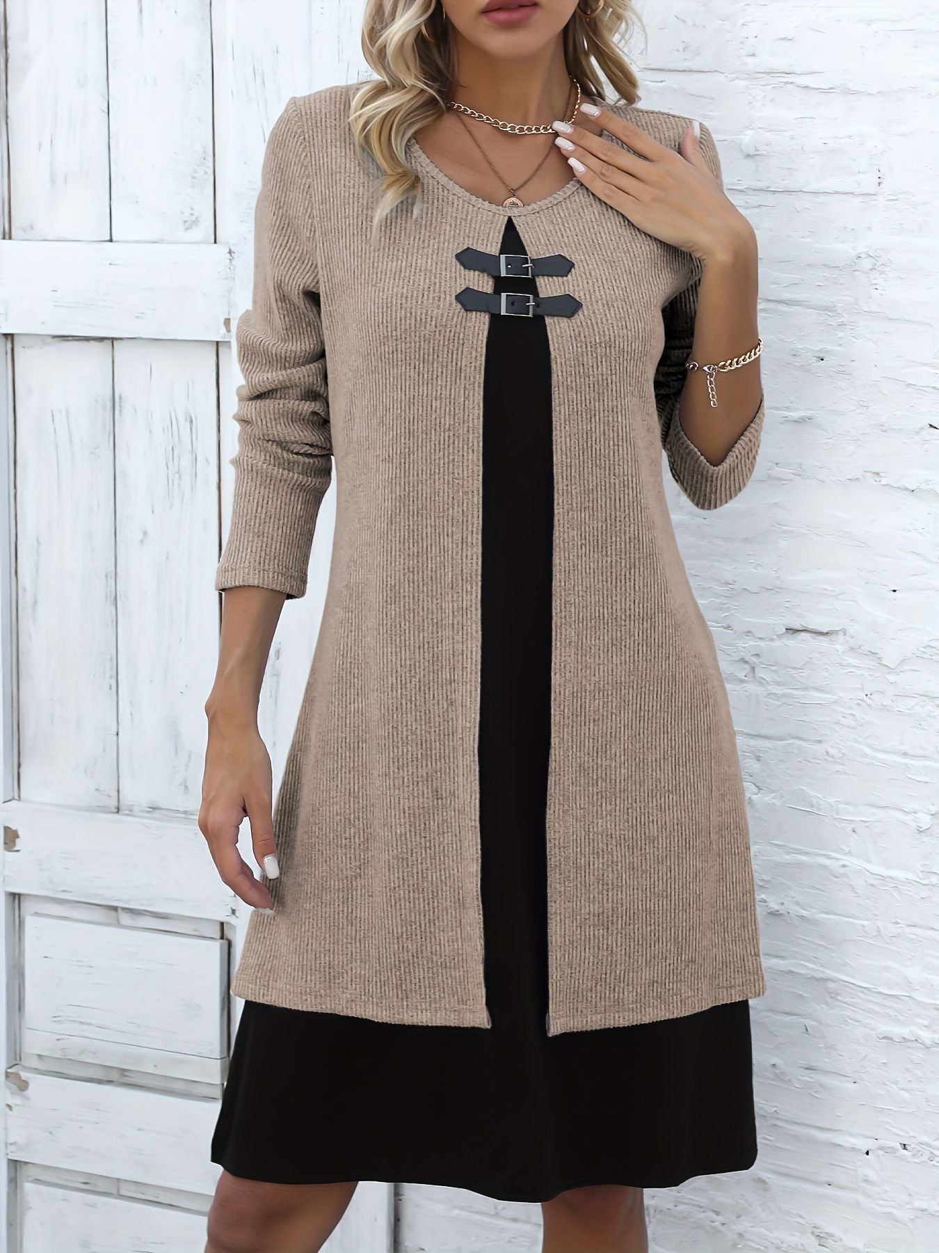 Slim Fit Color Block Faux Two-Piece Dress