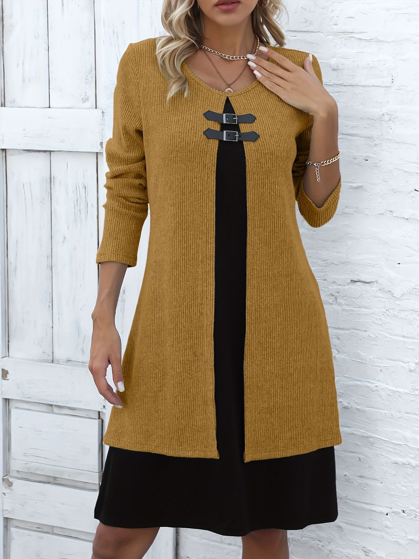 Slim Fit Color Block Faux Two-Piece Dress