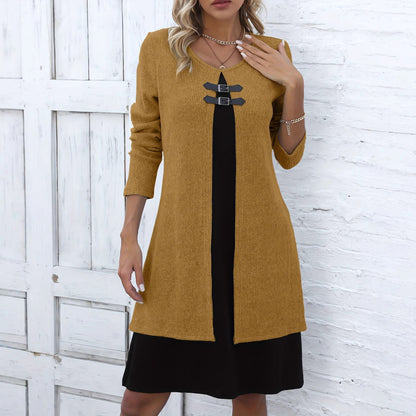 Slim Fit Color Block Faux Two-Piece Dress