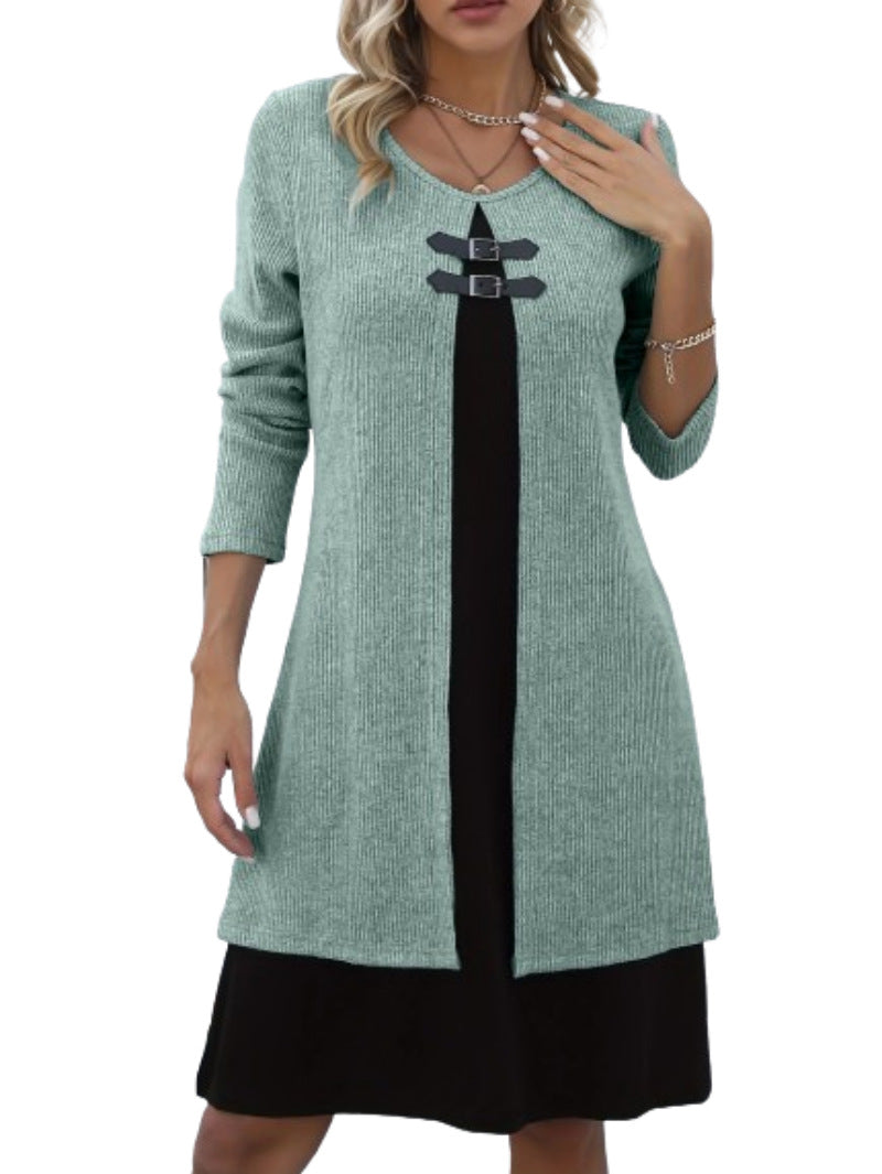 Slim Fit Color Block Faux Two-Piece Dress