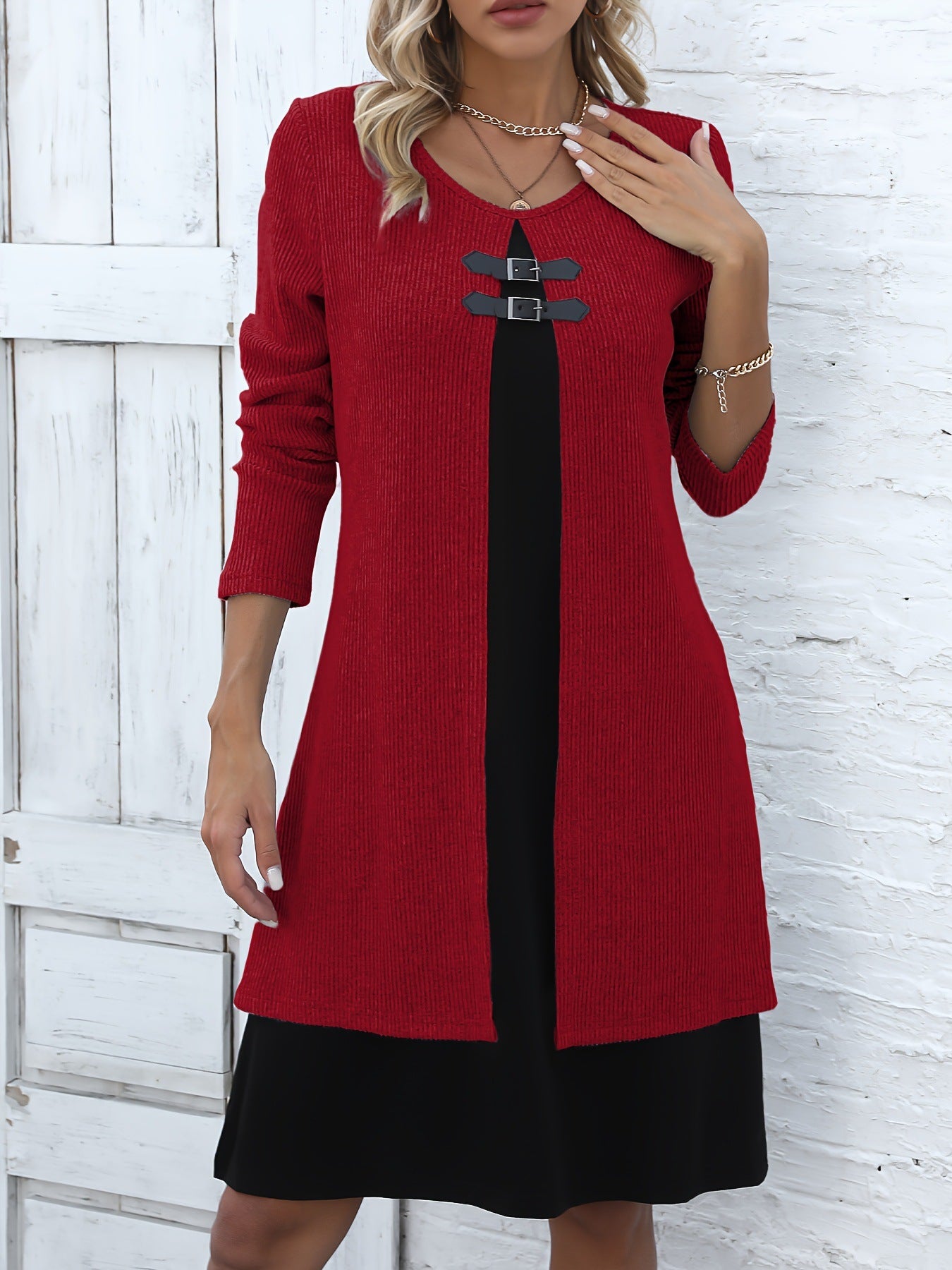 Slim Fit Color Block Faux Two-Piece Dress