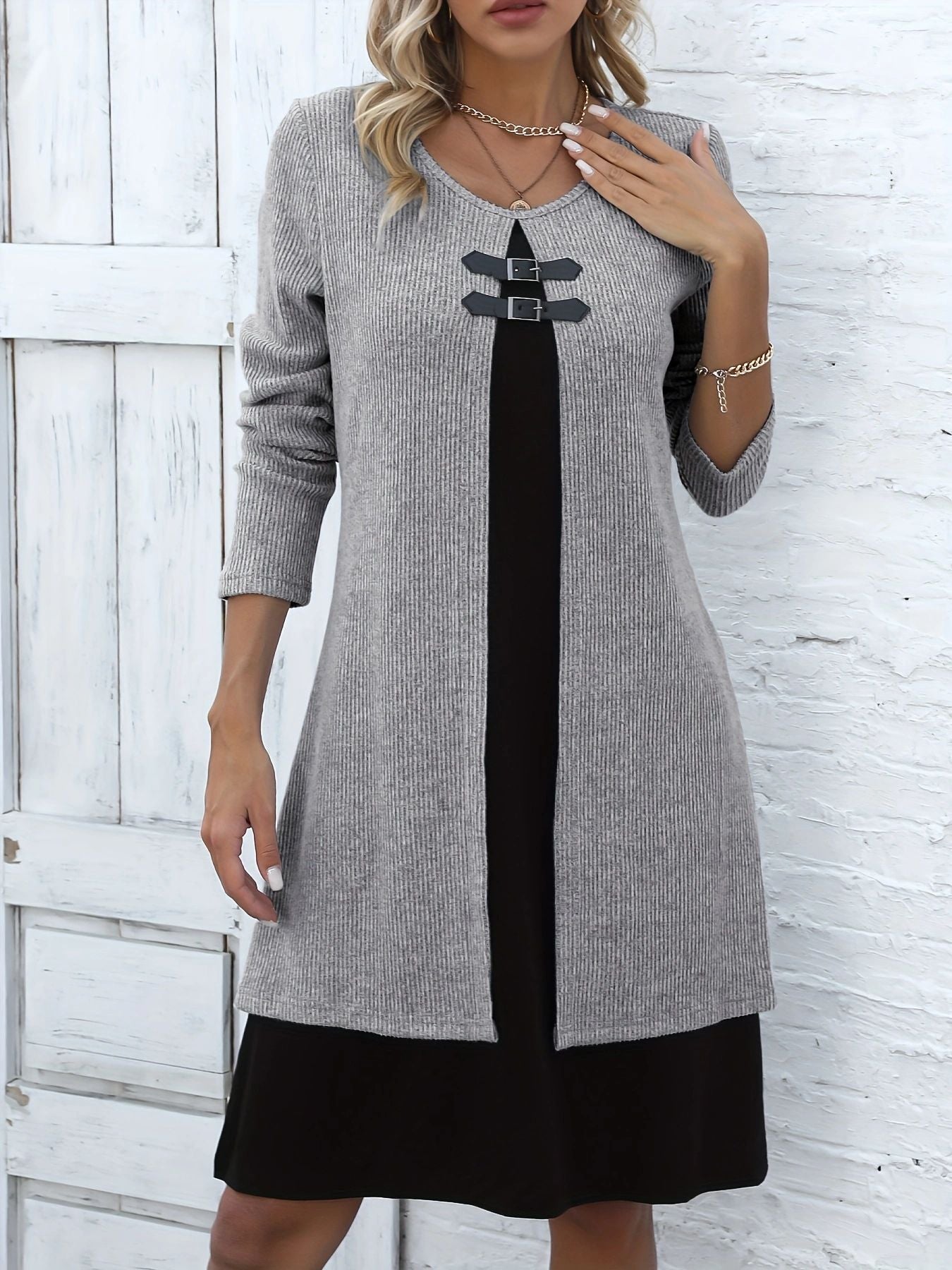 Slim Fit Color Block Faux Two-Piece Dress