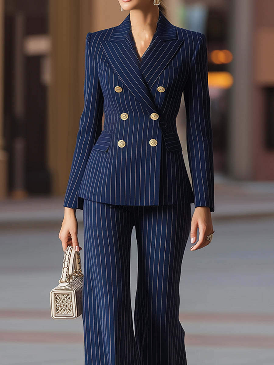 Slim Fit Color Block Long Sleeve Suit and Pants Set
