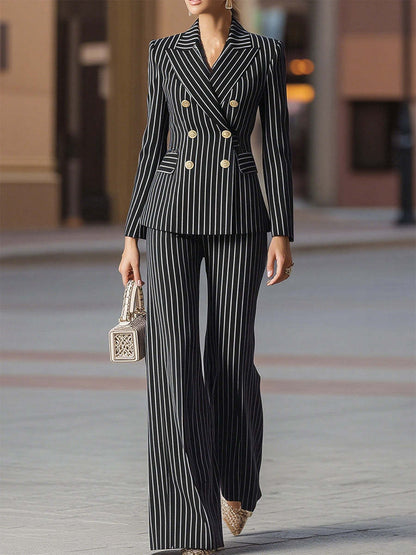 Slim Fit Color Block Long Sleeve Suit and Pants Set