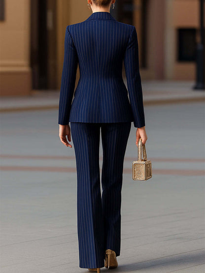 Slim Fit Color Block Long Sleeve Suit and Pants Set