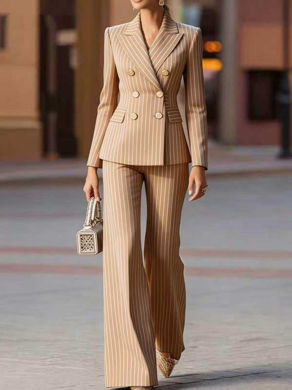 Slim Fit Color Block Long Sleeve Suit and Pants Set