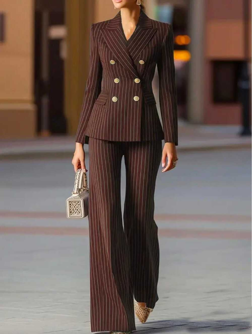 Slim Fit Color Block Long Sleeve Suit and Pants Set