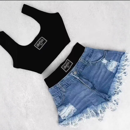 Slim Fit Denim Shorts and Top