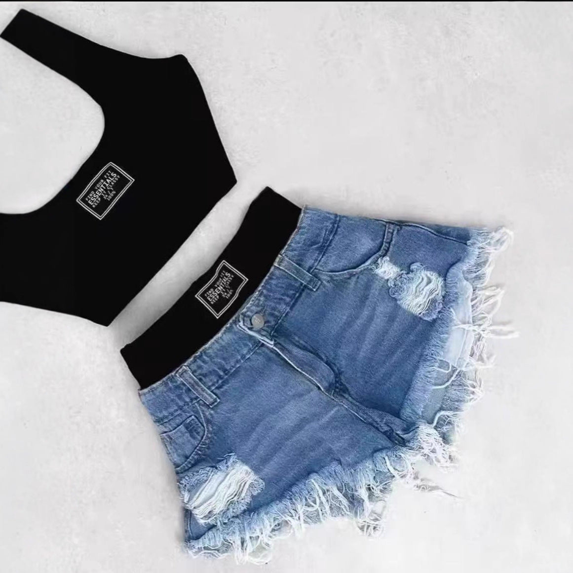 Slim Fit Denim Shorts and Top