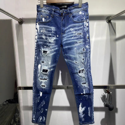 Slim-Fit Distressed Denim Jeans