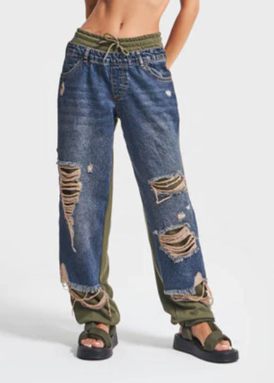 Slim-fit distressed jeans