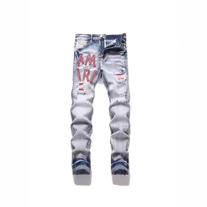 Slim Fit Embroidered Denim Jeans for Men