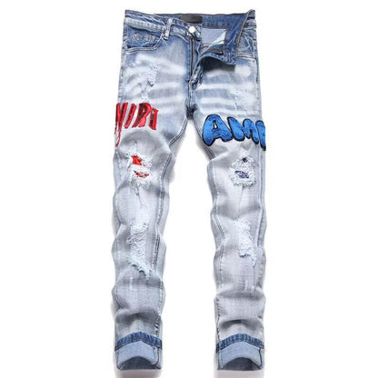 Slim Fit Embroidered Denim Jeans for Men