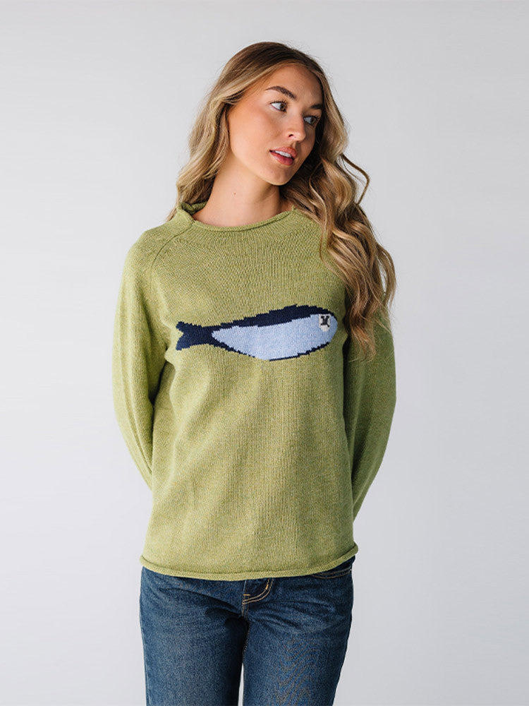 Slim-Fit European and American Style Loose Carp Print Round Neck Pullover Sweater for Women Autumn Casual Top