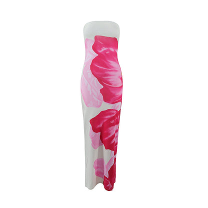 Slim-Fit Floral Print Tube Dress
