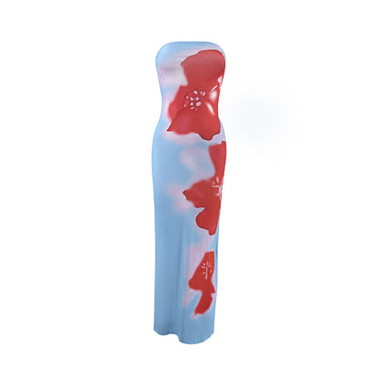 Slim-Fit Floral Print Tube Dress