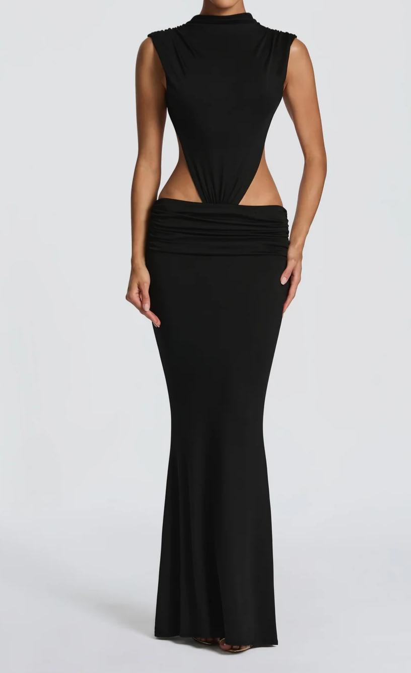Slim-Fit Hollow-Out Long Dress