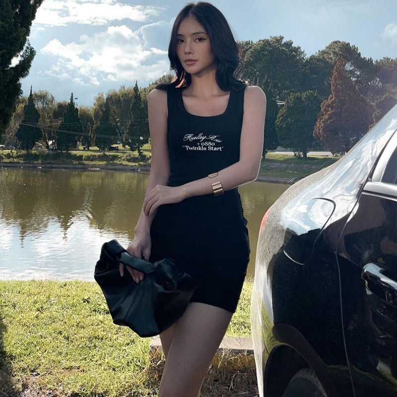 Slim Fit Letter Print Sling Dress