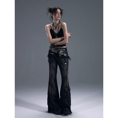Slim Fit Micro-Flare Cargo Jeans