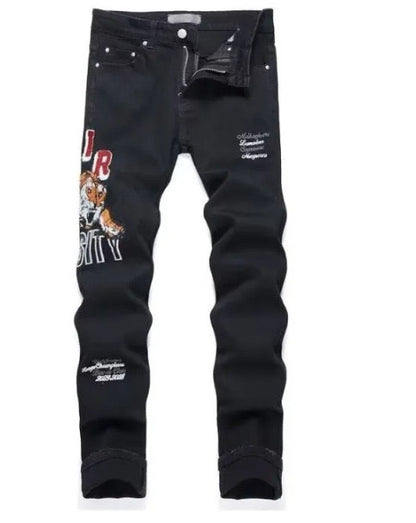 Slim Fit Patchwork Distressed Denim Jeans for Men