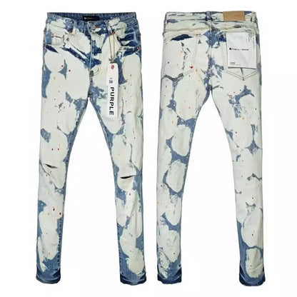 Slim Fit Patchwork Distressed Denim Jeans for Men