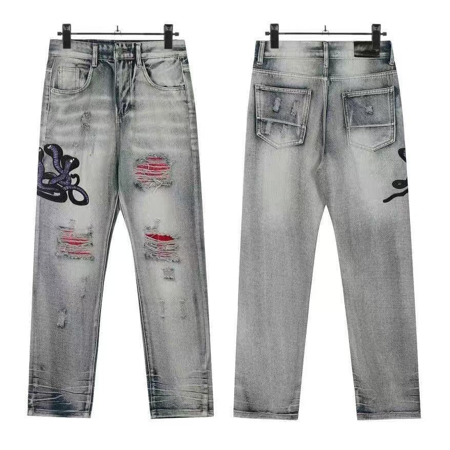 Slim Fit Patchwork Distressed Denim Jeans for Men