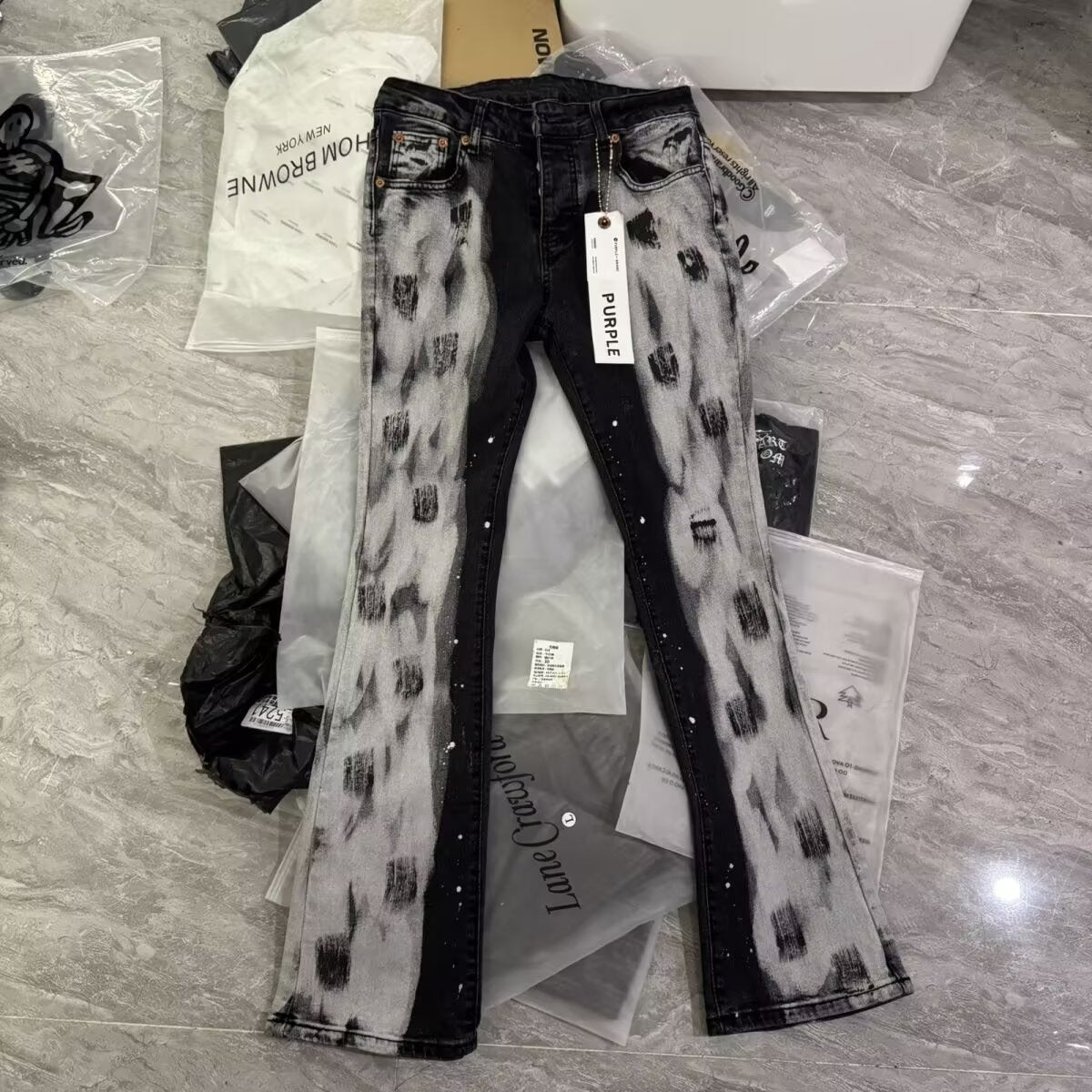 Slim Fit Patchwork Distressed Denim Jeans for Men