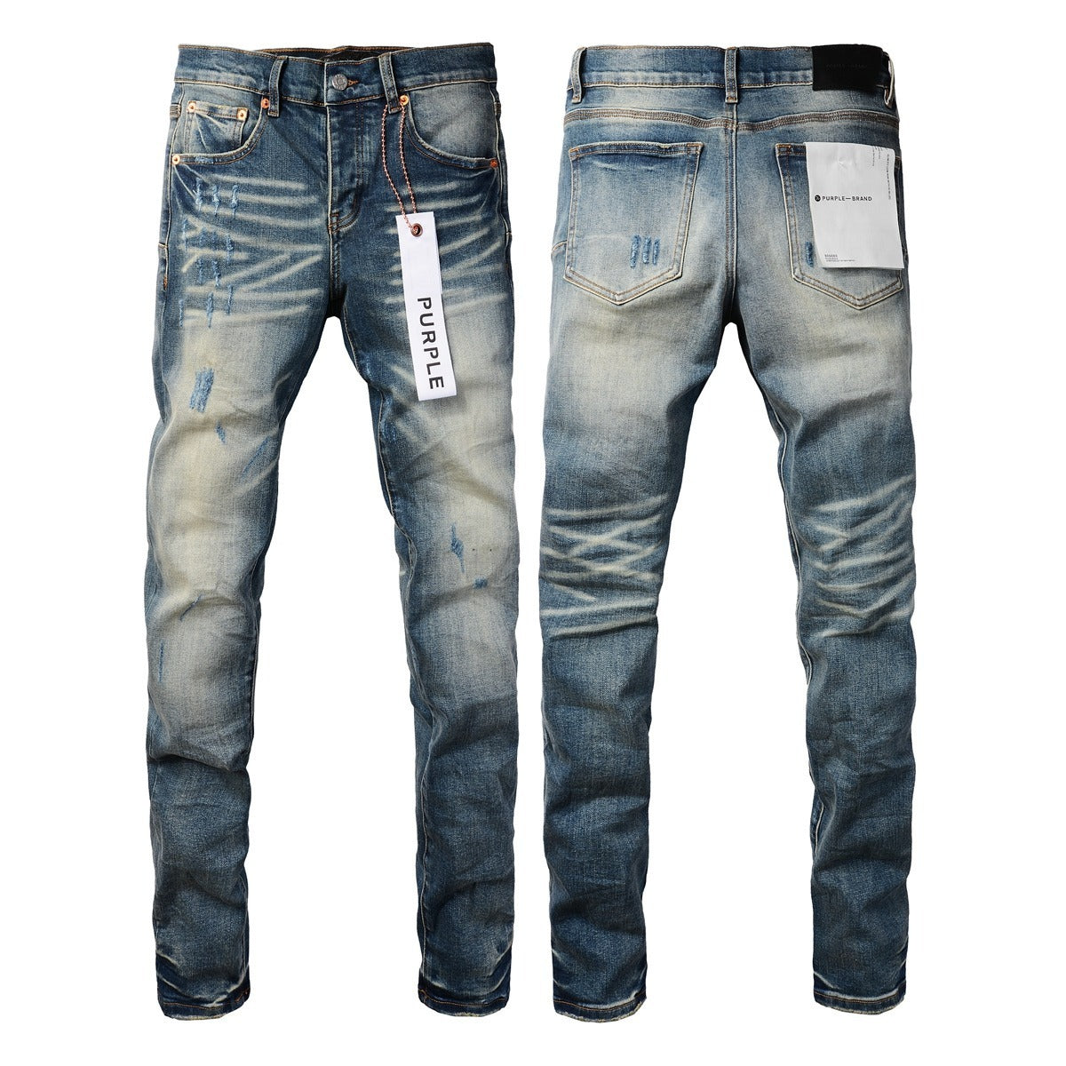 Slim Fit Patchwork Distressed Denim Jeans for Men