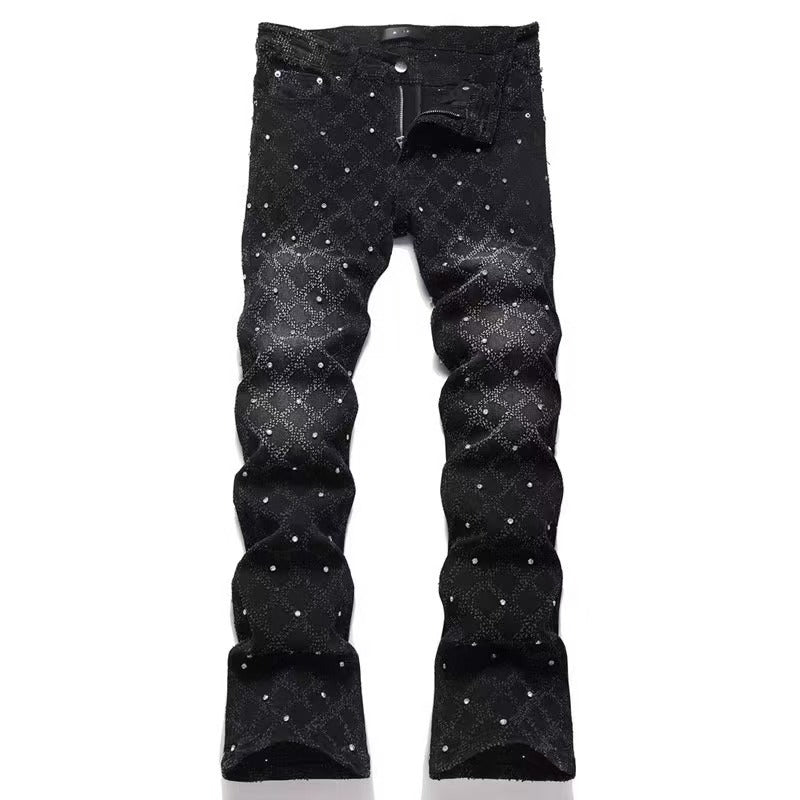 Slim Fit Patchwork Distressed Denim Jeans for Men
