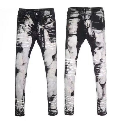 Slim Fit Patchwork Distressed Denim Jeans for Men