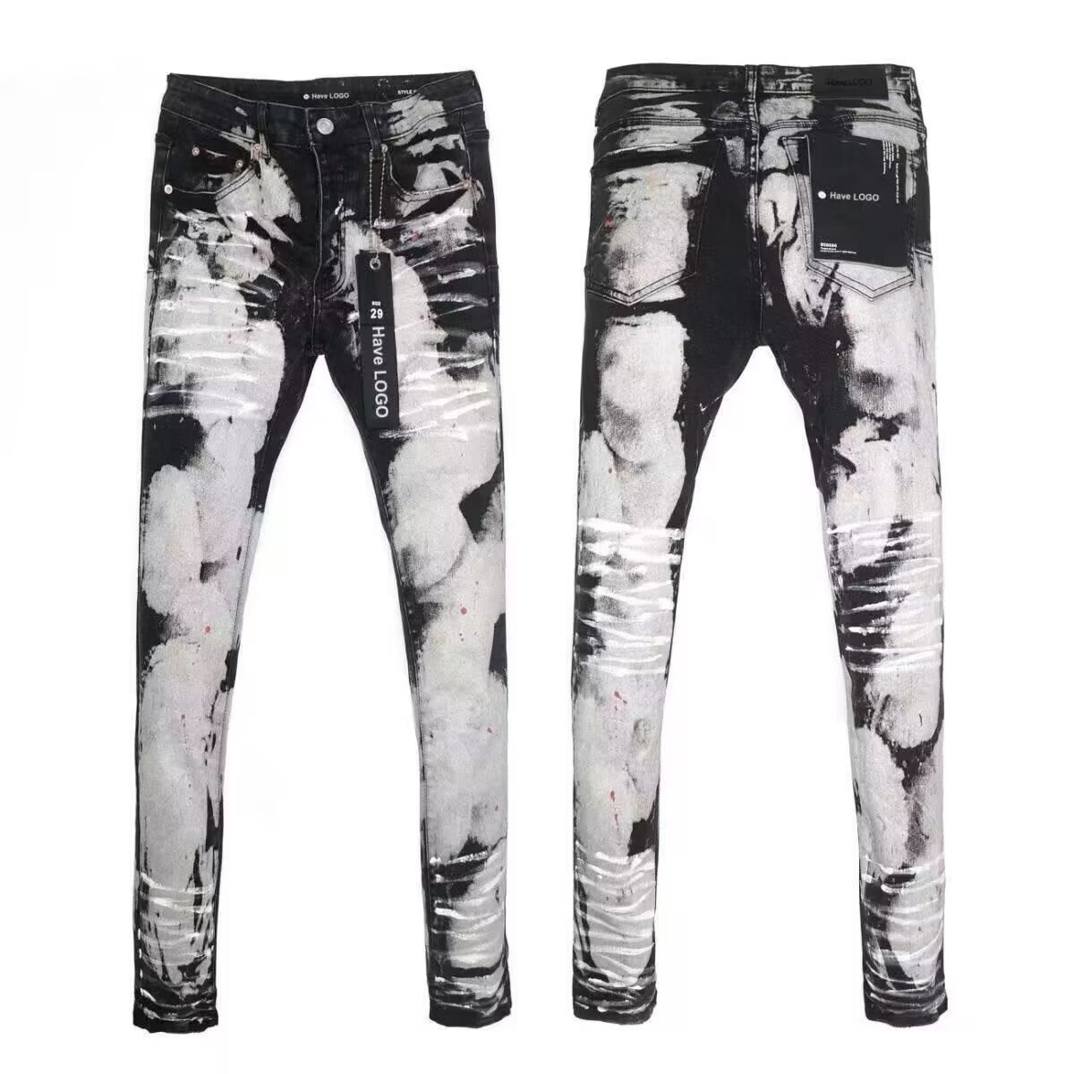 Slim Fit Patchwork Distressed Denim Jeans for Men