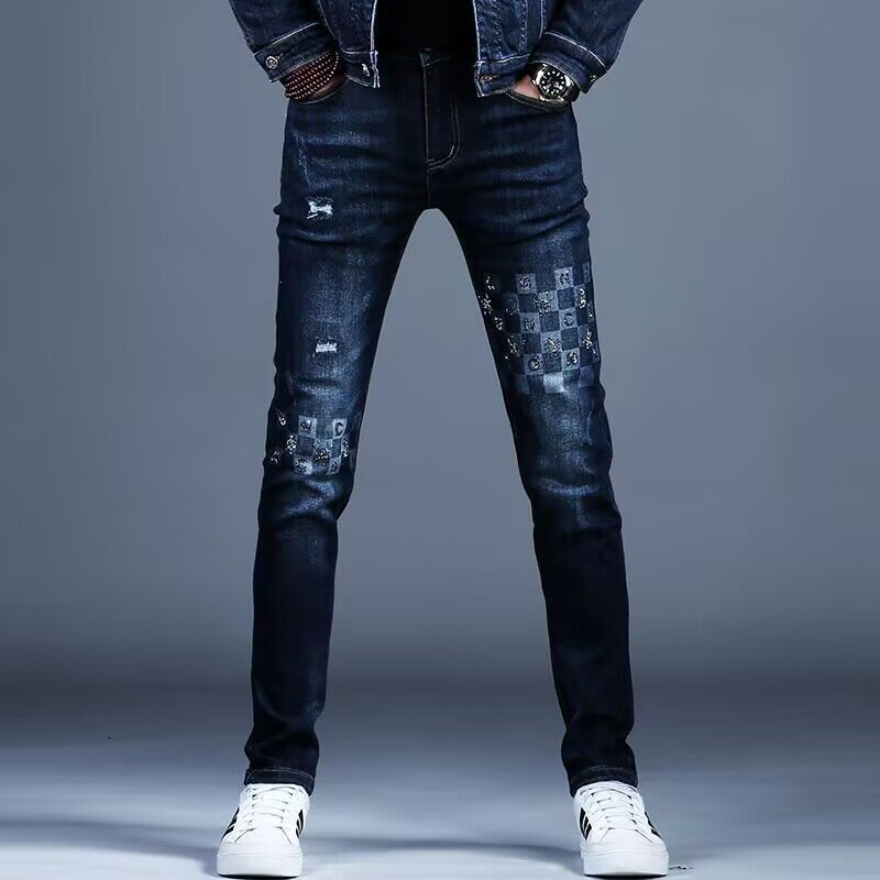Slim-Fit Printed Denim Suit for Men