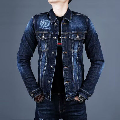 Slim-Fit Printed Denim Suit for Men