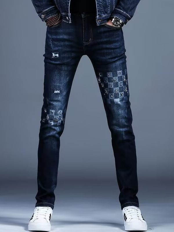 Slim-Fit Printed Denim Suit for Men