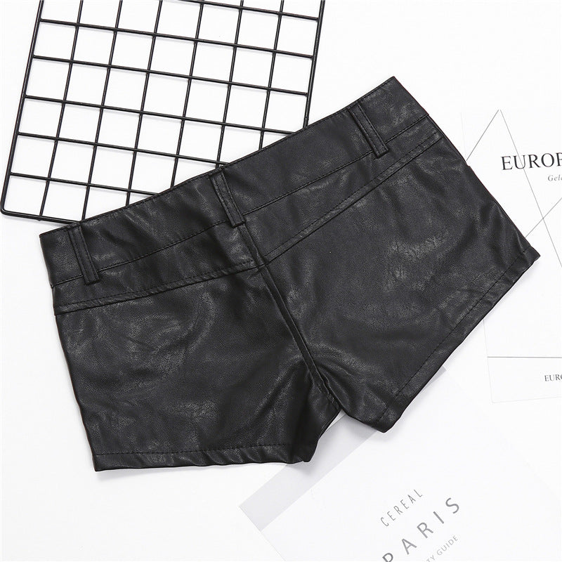 Slim Fit PU Leather Low Waist Shorts