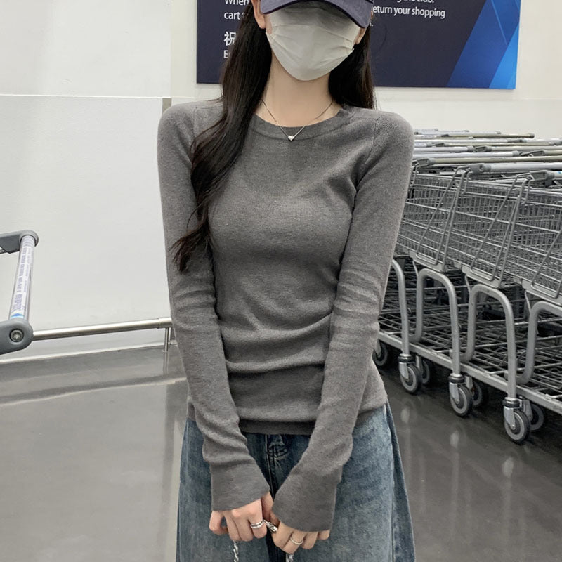 Slim-fit pure long-sleeved base shirt for women