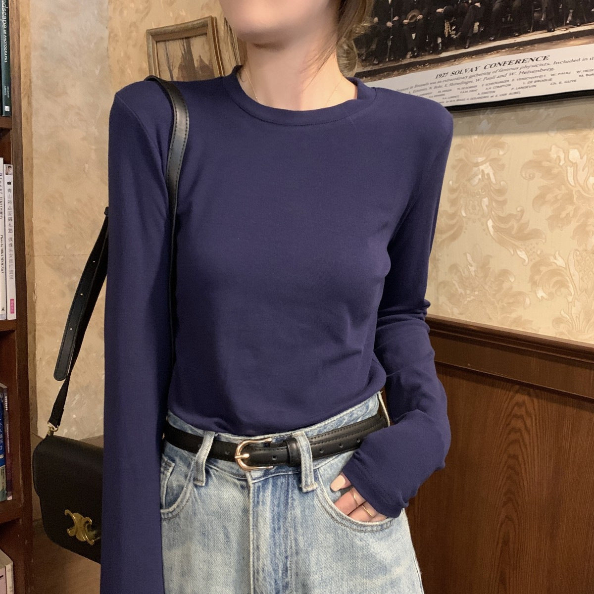 Slim-fit pure long-sleeved base shirt for women