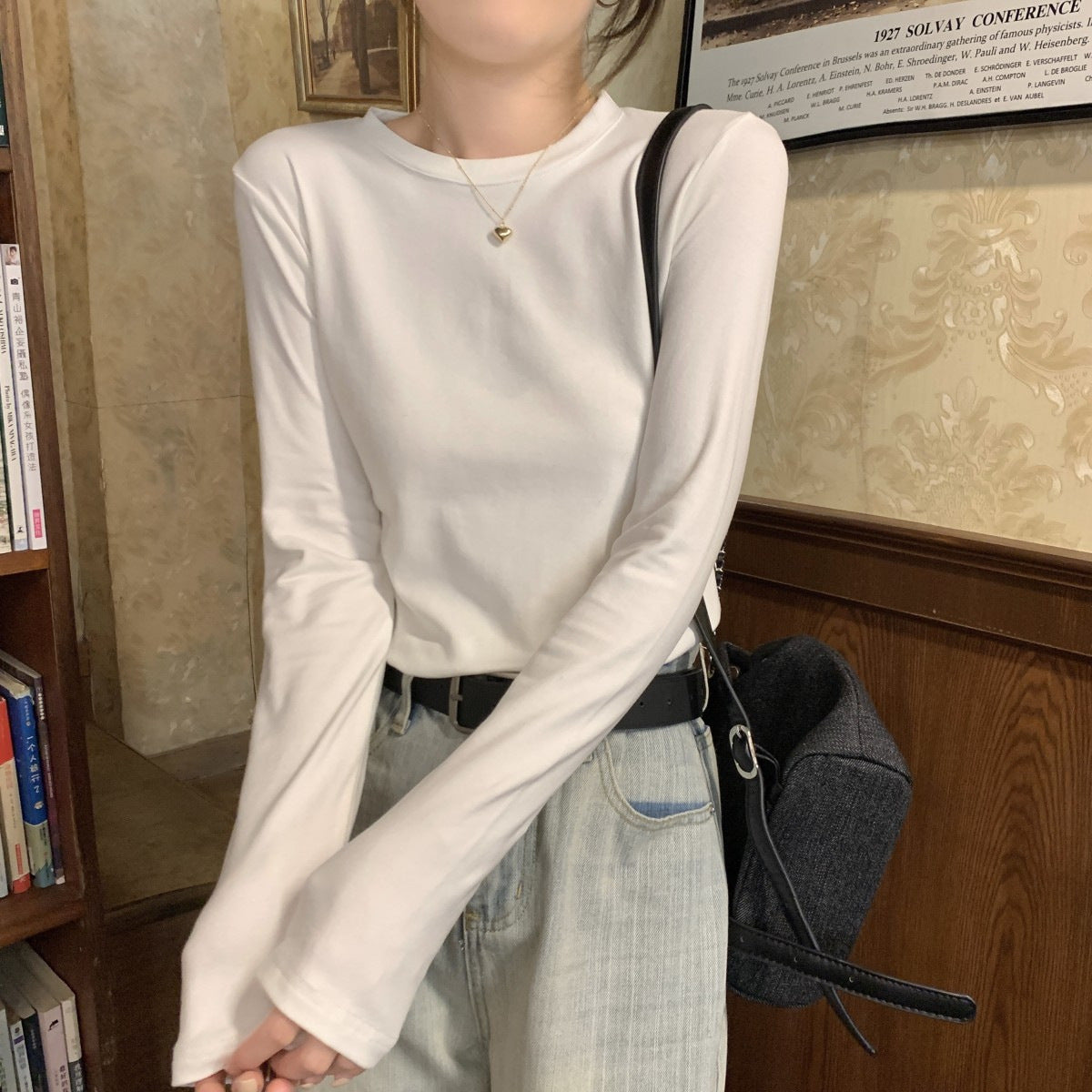 Slim-fit pure long-sleeved base shirt for women