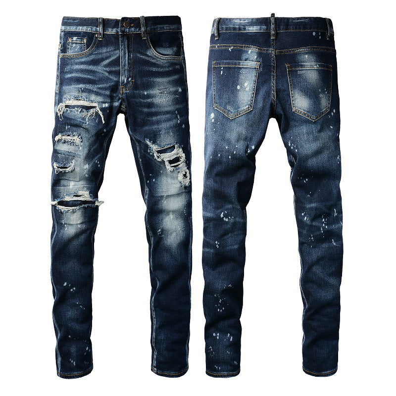 Slim Fit Ripped Patchwork Denim Pants