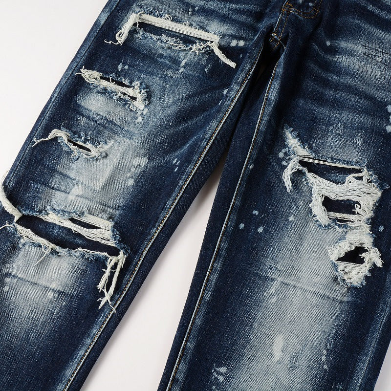 Slim Fit Ripped Patchwork Denim Pants