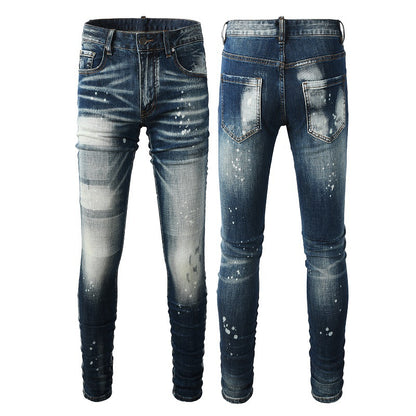 Slim Fit Ripped Patchwork Denim Pants