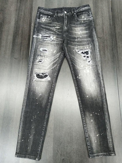 Slim Fit Ripped Patchwork Denim Pants