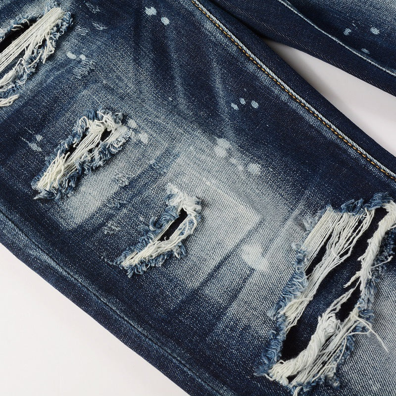 Slim Fit Ripped Patchwork Denim Pants